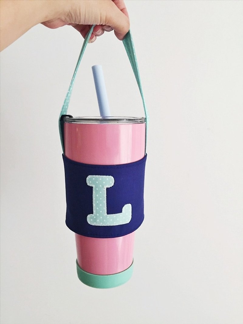 排他的な文字のアイスダムカップ携帯飲料カップセット（直径10cm） - ドリンクホルダー - コットン・麻 ブルー