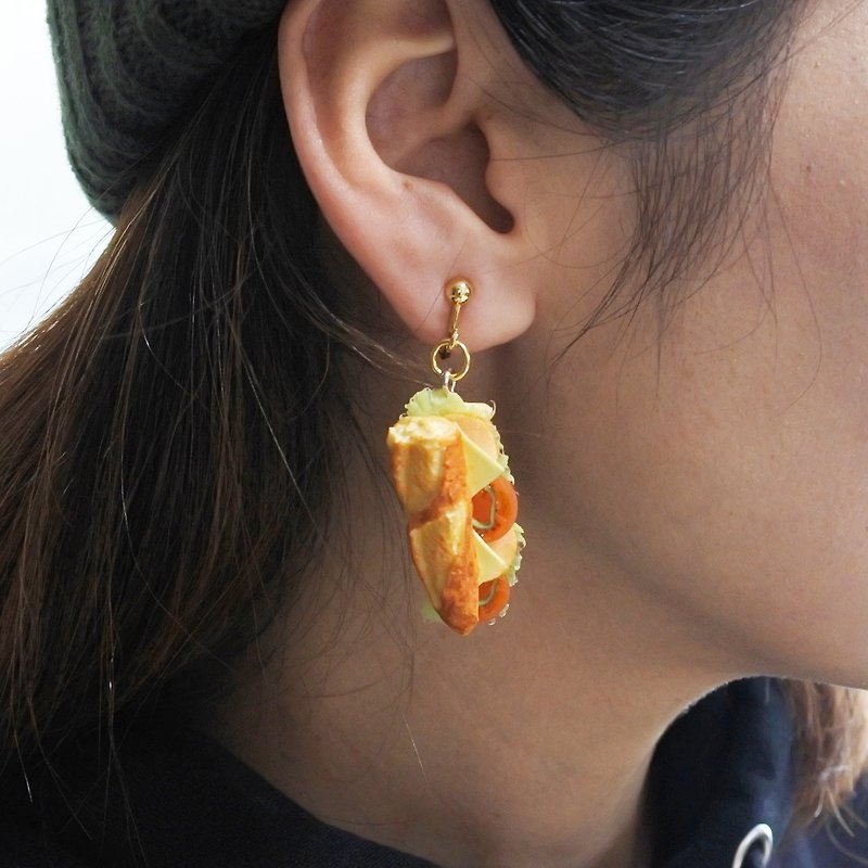 Clay Earrings & Clip-ons Brown - Miniature food,Ham and cheese bucket sand earrings