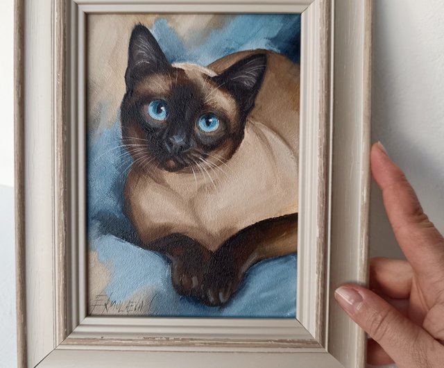 シャム猫の肖像画油絵タイ猫アート 13*18 センチメートル - ショップ OlesyaArt ウォールデコ・壁紙 - Pinkoi