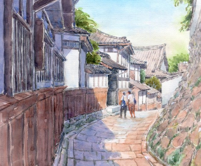 水彩画 雪の市内 原画 - 通販 - gofukuyasan.com