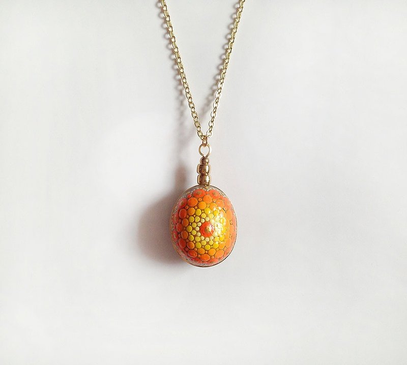 Kumquat . Handmade Brass Mandala Stone Pendant • Necklace - Necklaces - Other Metals Orange