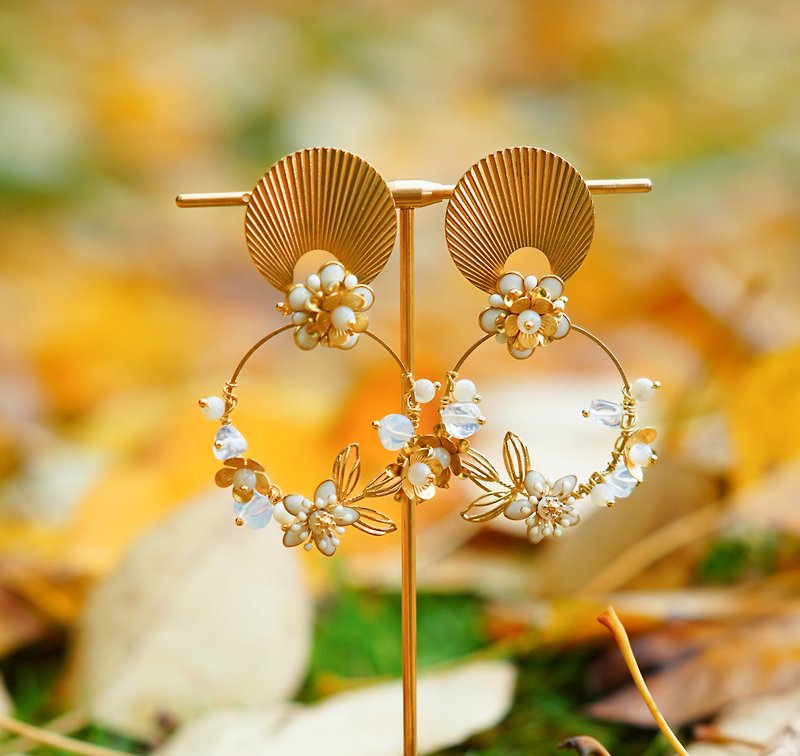 HANDMADE Throne Ivory Hoops Earrings - Earrings & Clip-ons - Copper & Brass 