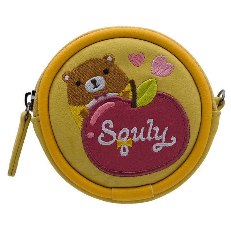 Bear coin purse round coin purse Squly&Friends design birthday gift - Coin Purses - Faux Leather Yellow