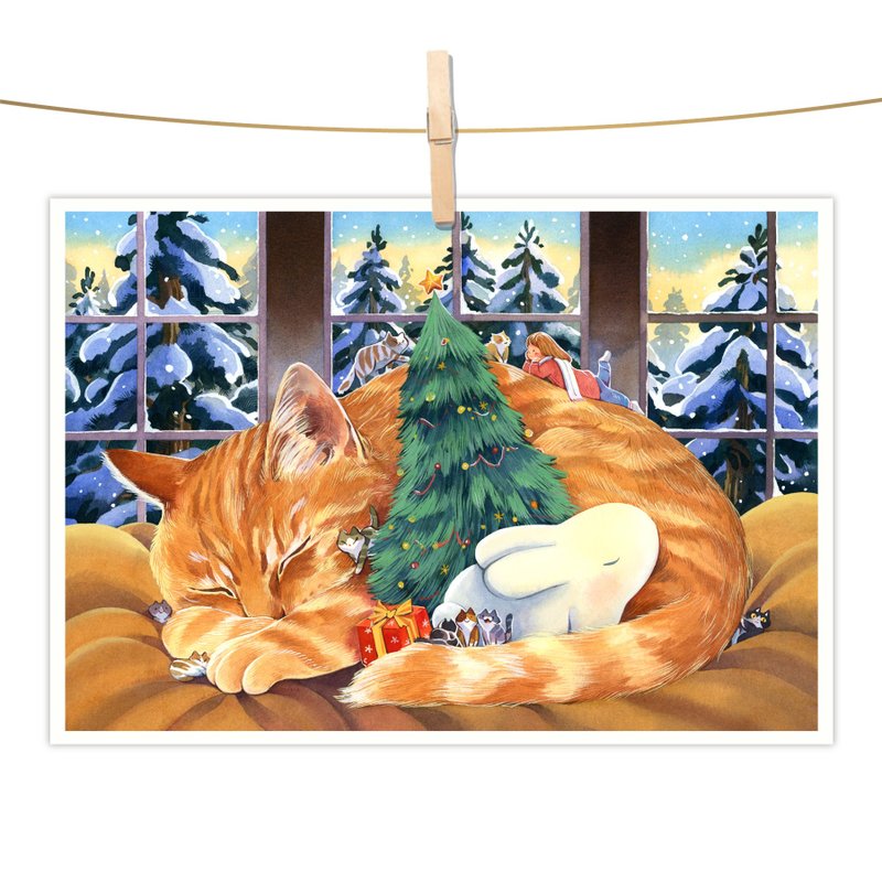 afu watercolor illustration postcard-warm big orange cat - การ์ด/โปสการ์ด - กระดาษ หลากหลายสี