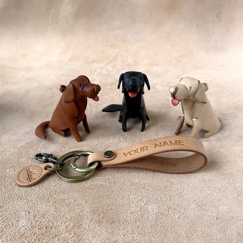 Animal Forest-Dog-Genuine Vegetable Tanned Leather Key Ring Charm Animal Shape - Keychains - Genuine Leather Brown