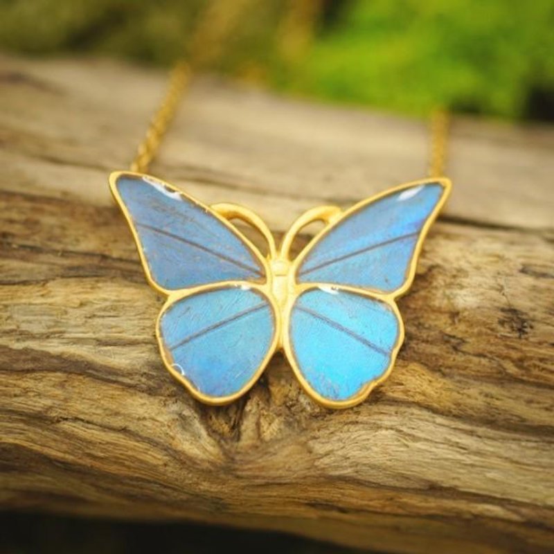 Morpho butterfly antique pendant straight - สร้อยคอ - เงินแท้ สีเงิน