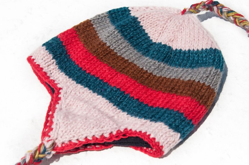 Knitted pure wool cap / handmade inner brush cap / knitted cap / flying cap / wool cap - strawberry - หมวก - ขนแกะ หลากหลายสี