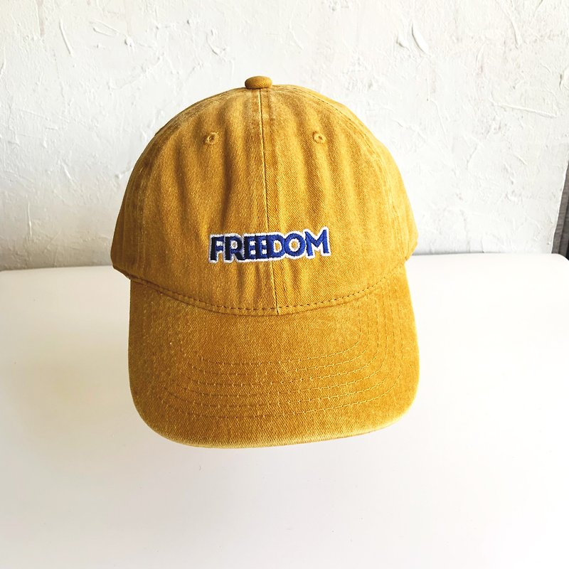 自由商行-水洗做舊棒球帽-芥末黃色 - 帽子 - 棉．麻 黃色