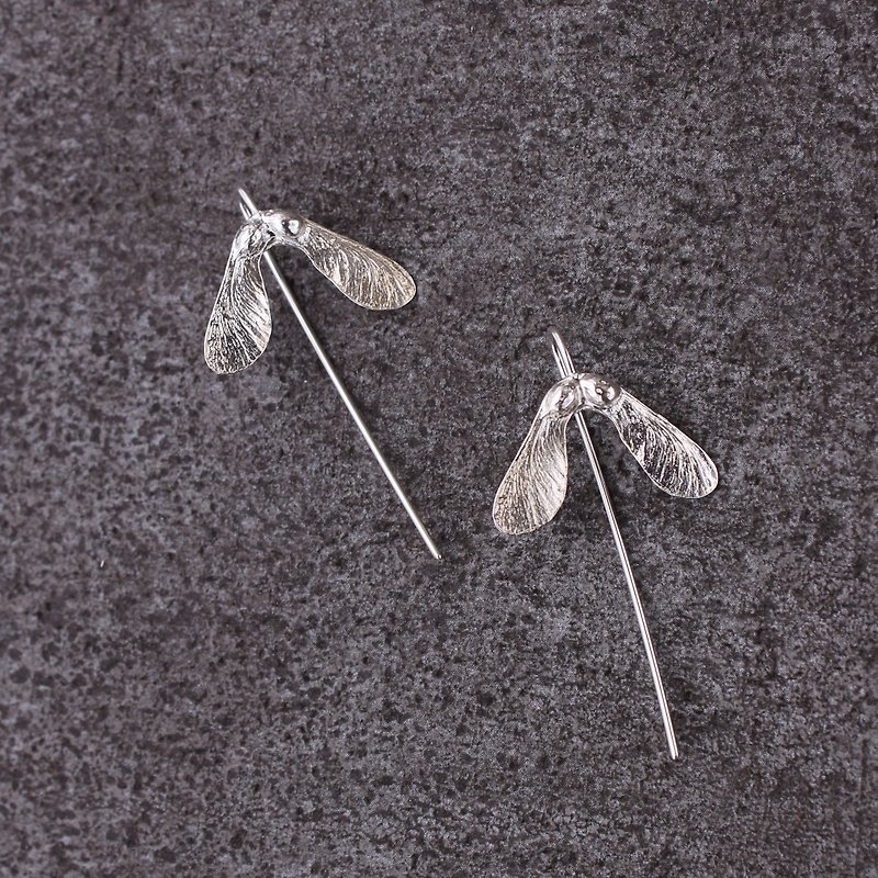 Green maple seed earrings sterling silver seed series - Earrings & Clip-ons - Sterling Silver Silver