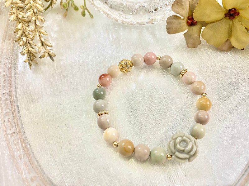 粉嫩阿拉善玫瑰花手鍊 阿拉善瑪瑙 阿拉善手鍊 水晶設計 手作手鍊 - 手鍊/手環 - 寶石 粉紅色