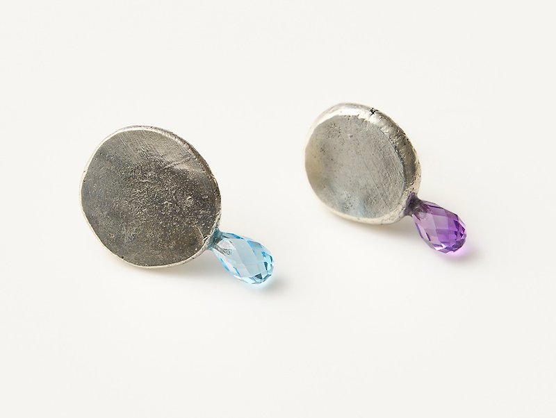 CP162 (Blue Topaz / Amethyst) - Earrings & Clip-ons - Other Metals Silver