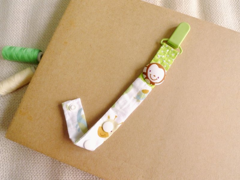 淘氣小猴-包釦奶嘴鏈/玩具鏈 - 圍兜/口水巾 - 紙 綠色