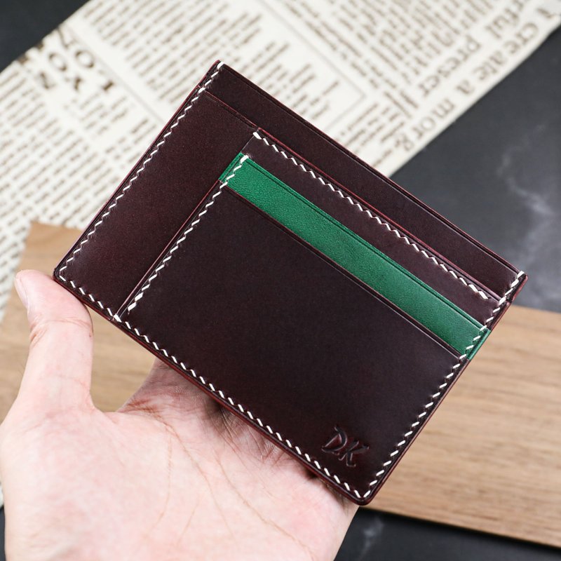 [Multi-card thin card holder/card holder/money holder] Contrast color Italian vegetable tanned leather with customized engraving - ID & Badge Holders - Genuine Leather Multicolor