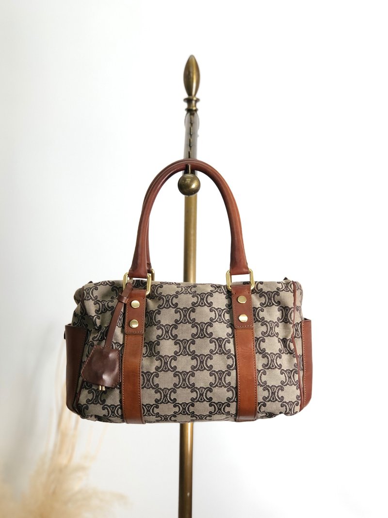 【 日本直送　名牌中古包 】CELINE セリーヌ ブラゾン ハンドバッグ ベージュ キャンバス ミニボストン vintage ヴィンテージ ypu3vy - 手提包/手提袋 - 棉．麻 咖啡色