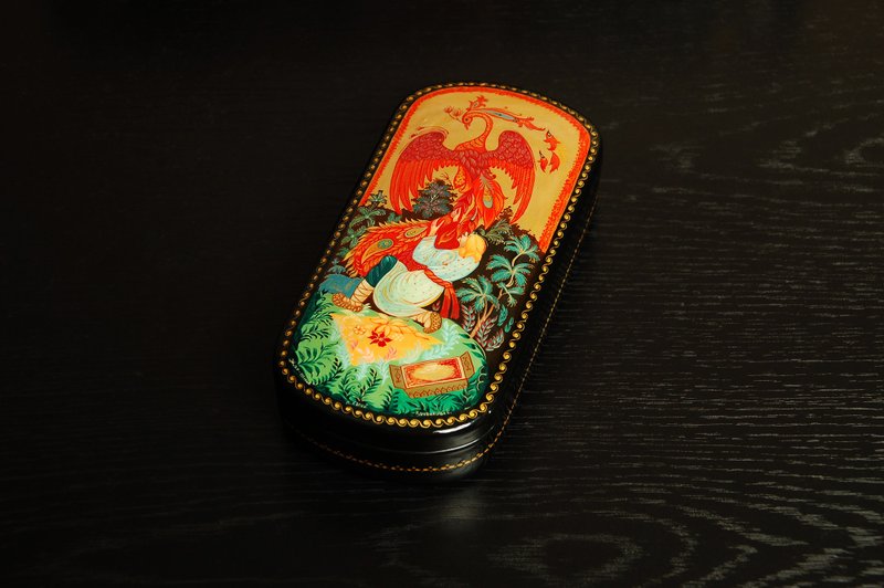 Fire bird lacquer box fairy tale firebird hand-painted decorative art - ของวางตกแต่ง - วัสดุอื่นๆ 