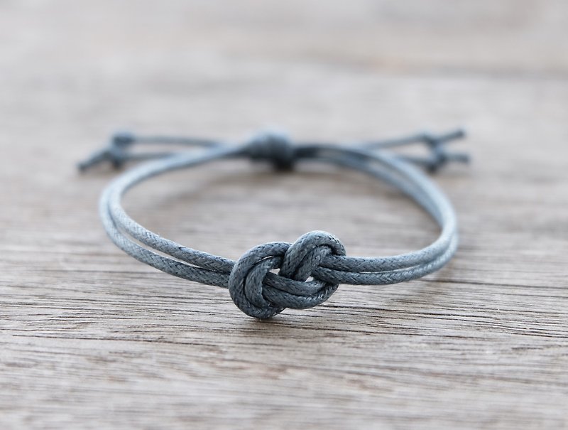 Infinity bracelet , waxed cotton cord bracelet in gray - Bracelets - Cotton & Hemp Gray