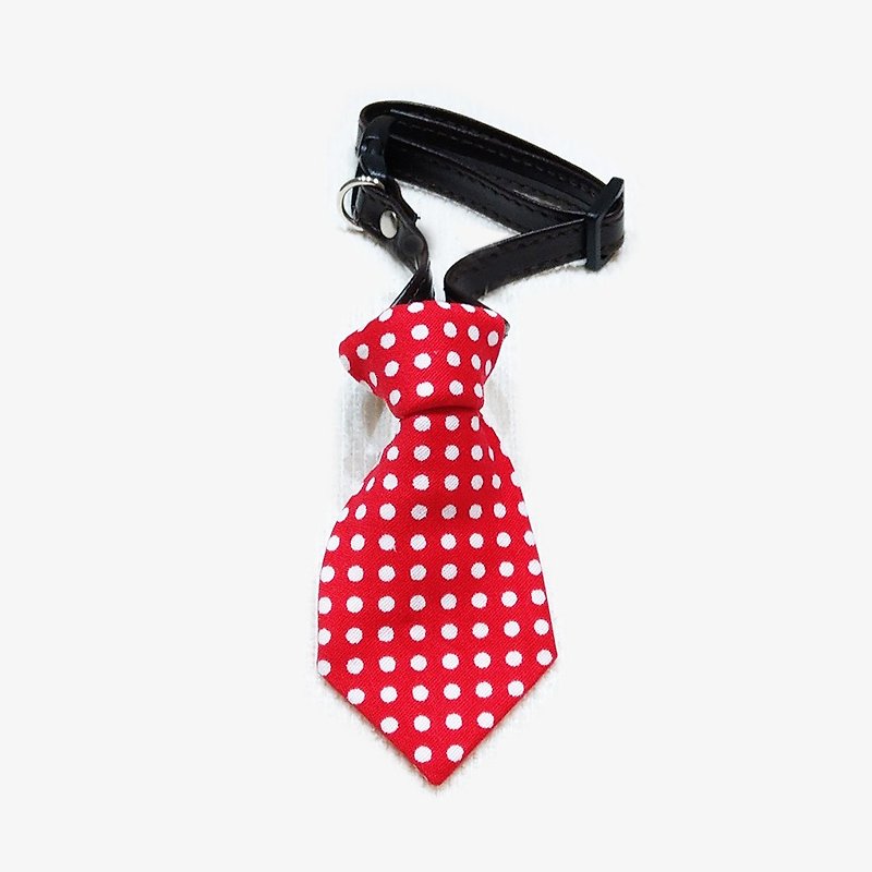 Ella Wang Design Tie pet bow tie cat and dog red water jade dots - ปลอกคอ - ผ้าฝ้าย/ผ้าลินิน สีแดง