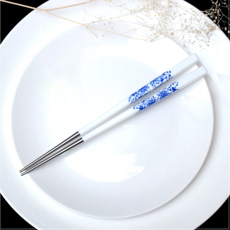 Blue and White Porcelain Series Shooting Bag Chopsticks Single Entry-Pure White - Chopsticks - Plastic White