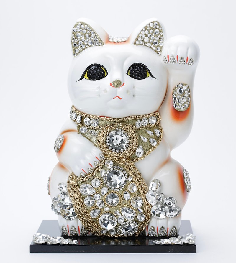 招き猫　特大ご縁猫　招福良縁　白猫　ジュエリーキャット - 置物 - 陶器 ホワイト