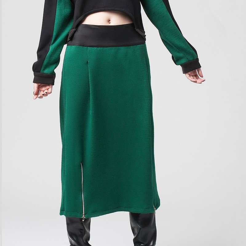 【Skirt】Double pull-on long cotton skirt_green - Skirts - Cotton & Hemp Green