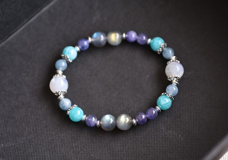 Labradorite + Tanzanite + Moonstone + Aquamarine + Tianhe Stone Sterling Silver Bracelet - Bracelets - Crystal Multicolor