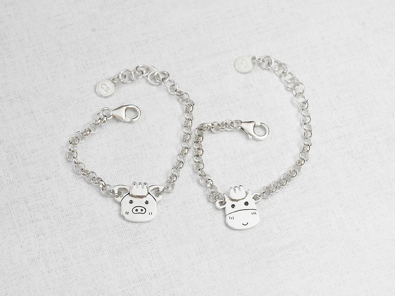 Piggy-Children's Bracelet | Baby's Birthday Gift 925 Sterling Silver Lettering Animal Handmade Silver Ornament - Bracelets - Sterling Silver Silver