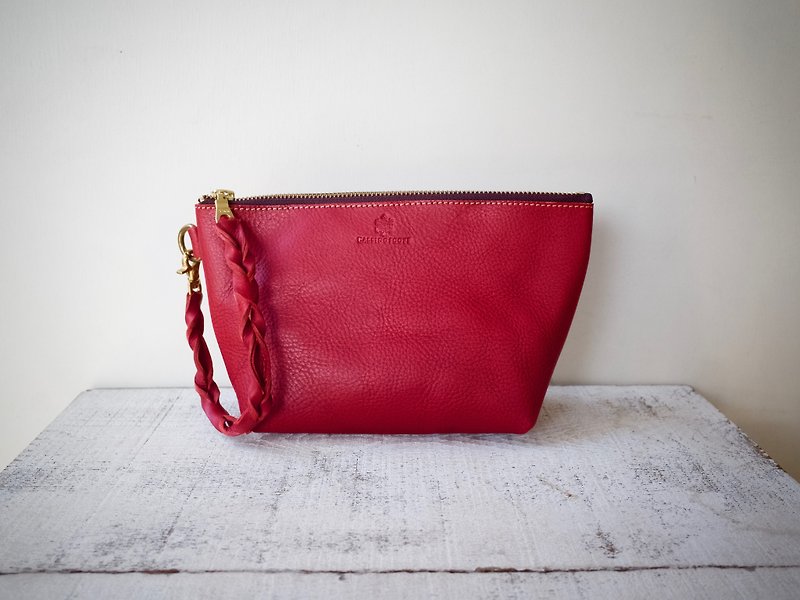 Italian leather Nume leather clutch pouch barco M scarlet - กระเป๋าคลัทช์ - หนังแท้ สีแดง