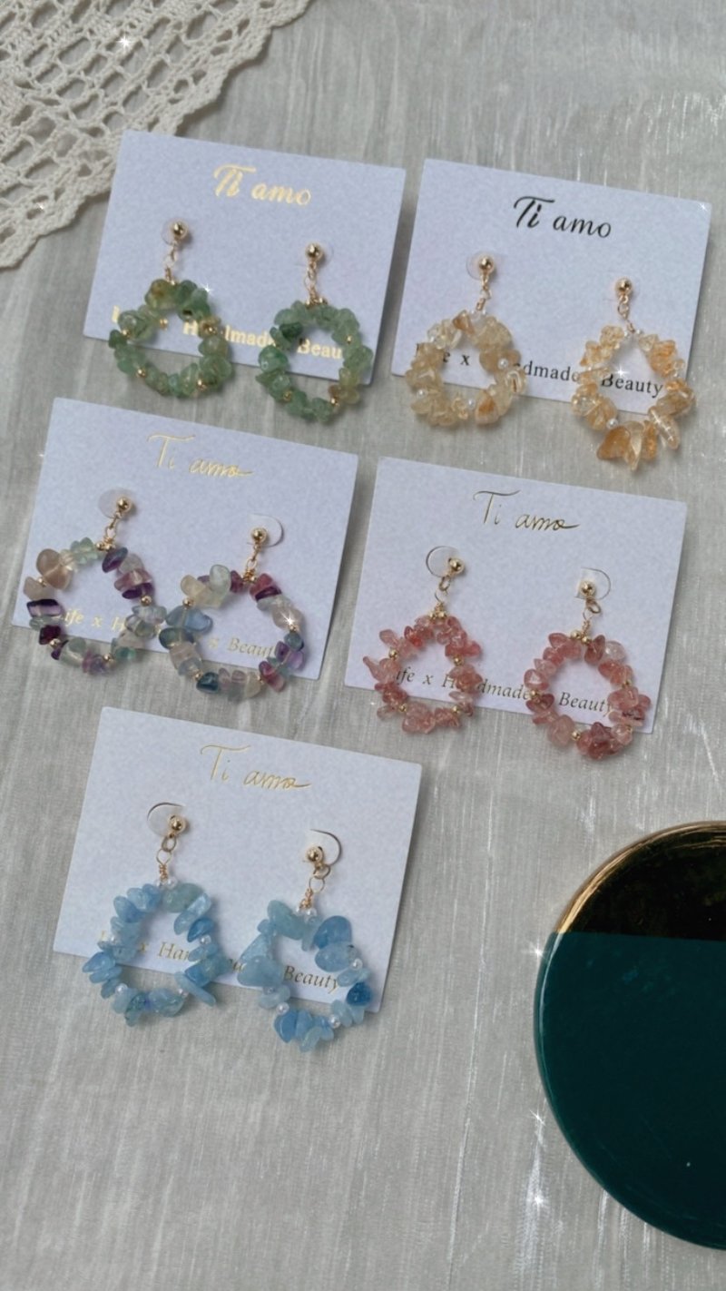 Natural Crystal Wreath。925 silver earrings - Earrings & Clip-ons - Crystal 