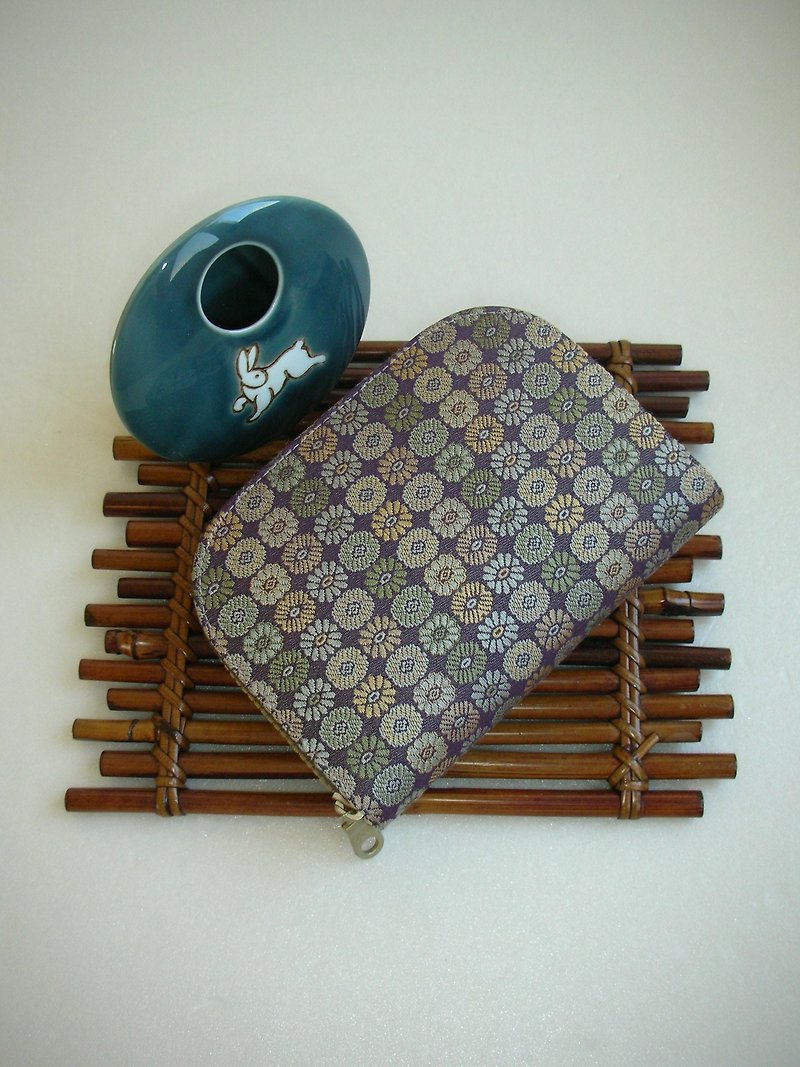 Jingxizhen Jinzhenzheng Silk [Purple Ground Split Brocade]-short clip/wallet/coin purse/ - Wallets - Silk Purple