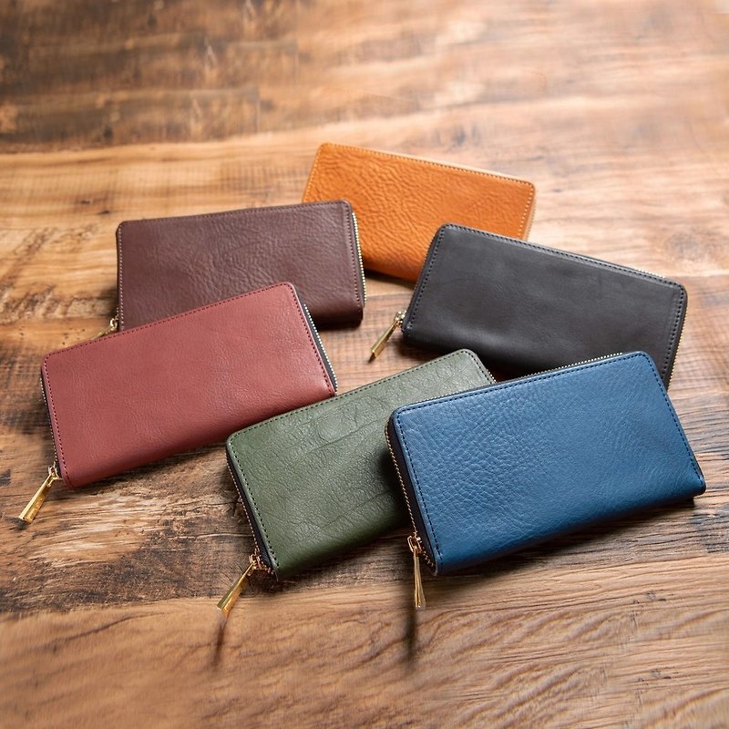 Tochigi Leather Round Zipper Long Wallet Skimming Prevention Made in Japan Cowhide Leather Genuine Leather Personalized Engraving Choco JAW016 - Wallets - Genuine Leather Multicolor