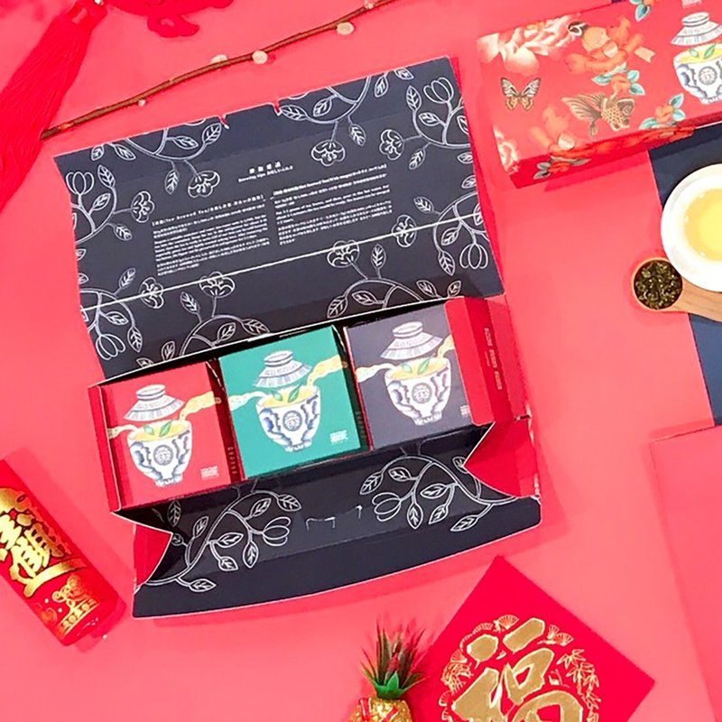 I【無藏】新年春節公益 喜慶長禮盒-綜合茶食禮 (6茶包+1餅+1糖) - 茶葉/茶包/水果茶 - 新鮮食材 多色