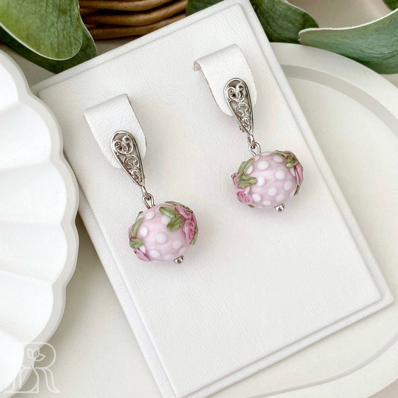 Shabby Style Jewelry: Unique Vintage Pink Earrings, Romantic Present For Her - ต่างหู - เงินแท้ สึชมพู