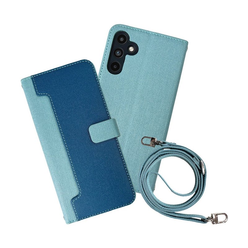 CASE SHOP Samsung A15 Front Storage Leather Case Strap Set-Blue - เคส/ซองมือถือ - หนังเทียม สีน้ำเงิน