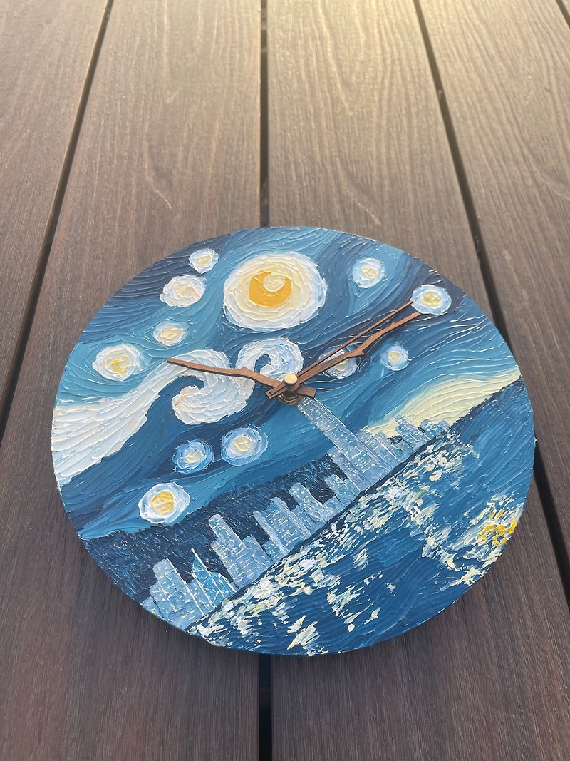 Hand-painted impasto Hong Kong starry night clock - Clocks - Plastic 
