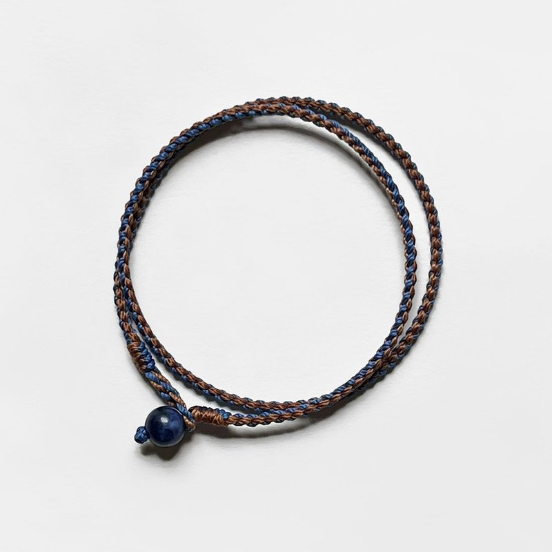 藍紋石雙圈蠟線手環 (深藍+咖) - 手鍊/手鐲 - 寶石 多色