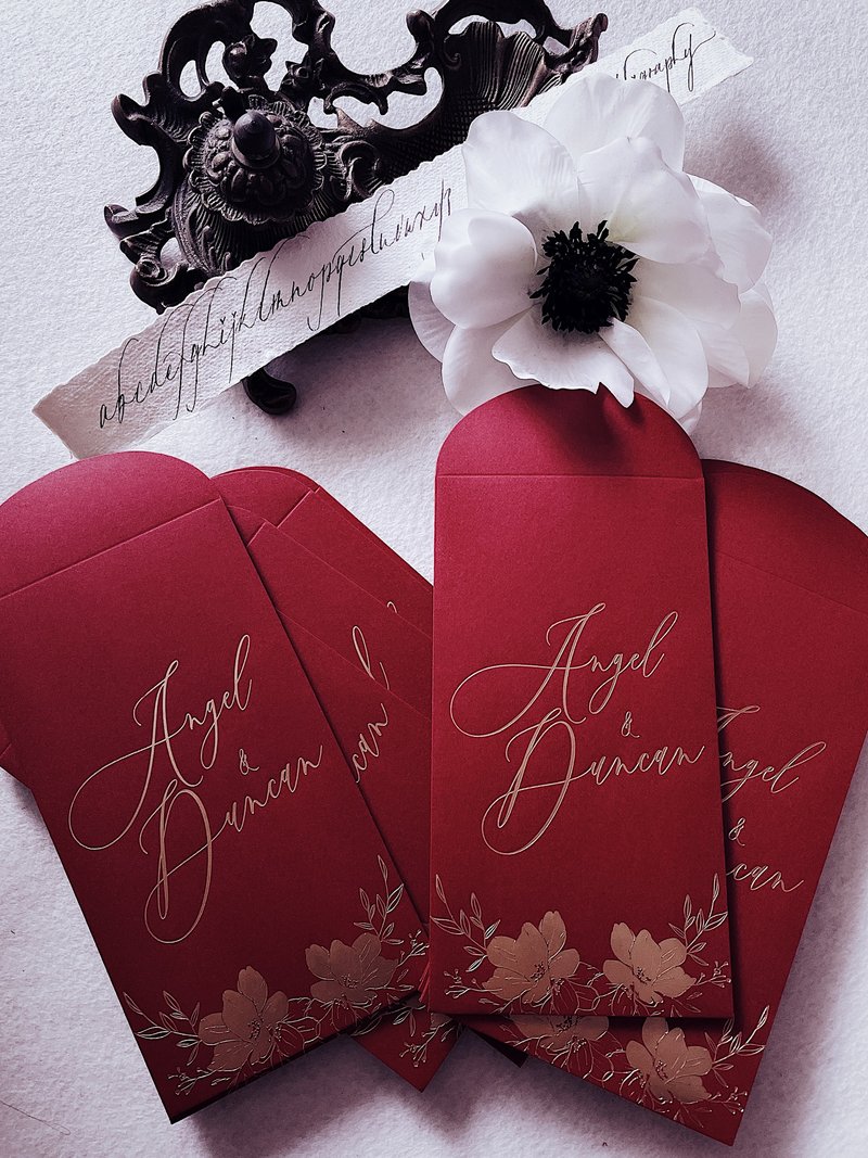 Mini size PERSONALIZED GOLD FOIL WEDDING RED POCKET CALLIGRAPHY be one letter - ถุงอั่งเปา/ตุ้ยเลี้ยง - กระดาษ สีแดง