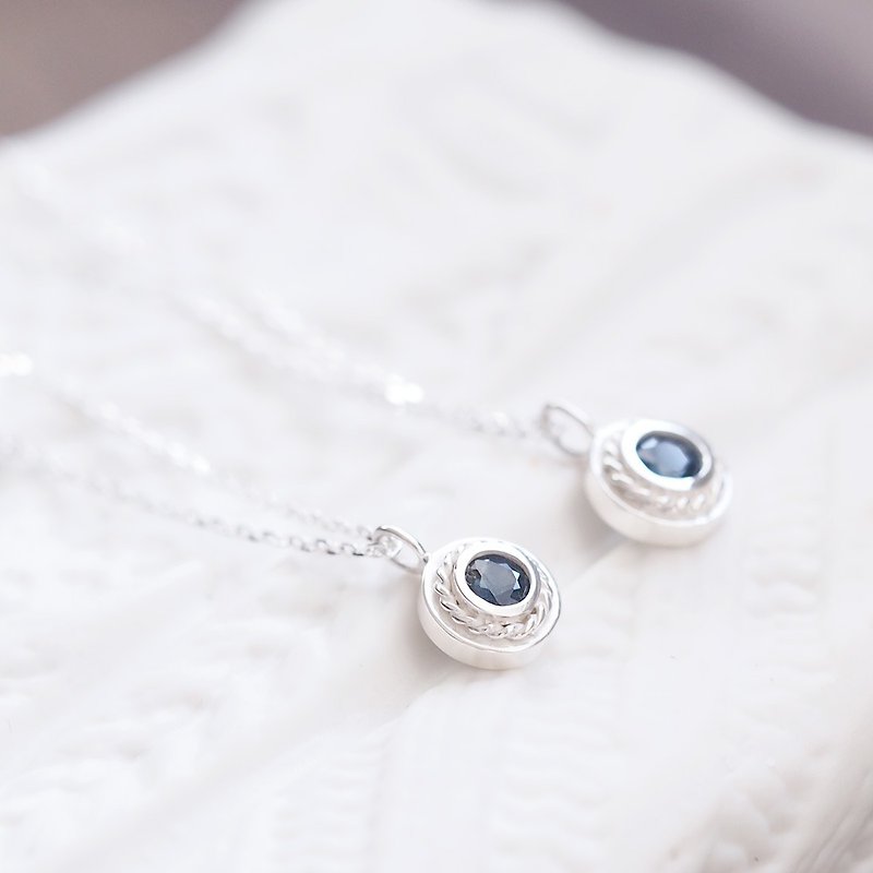 2 pieces set / sapphire twisted pair necklace Silver 925 - สร้อยคอ - โลหะ สีน้ำเงิน