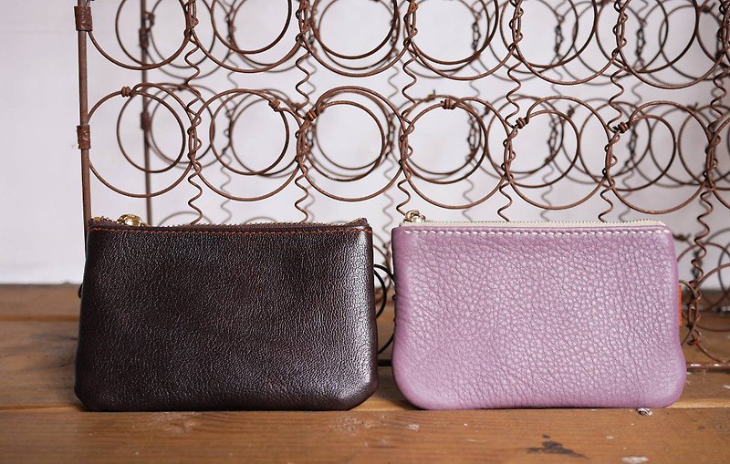 小荷包雙層錢夾 - 長短皮夾/錢包 - 真皮 紫色
