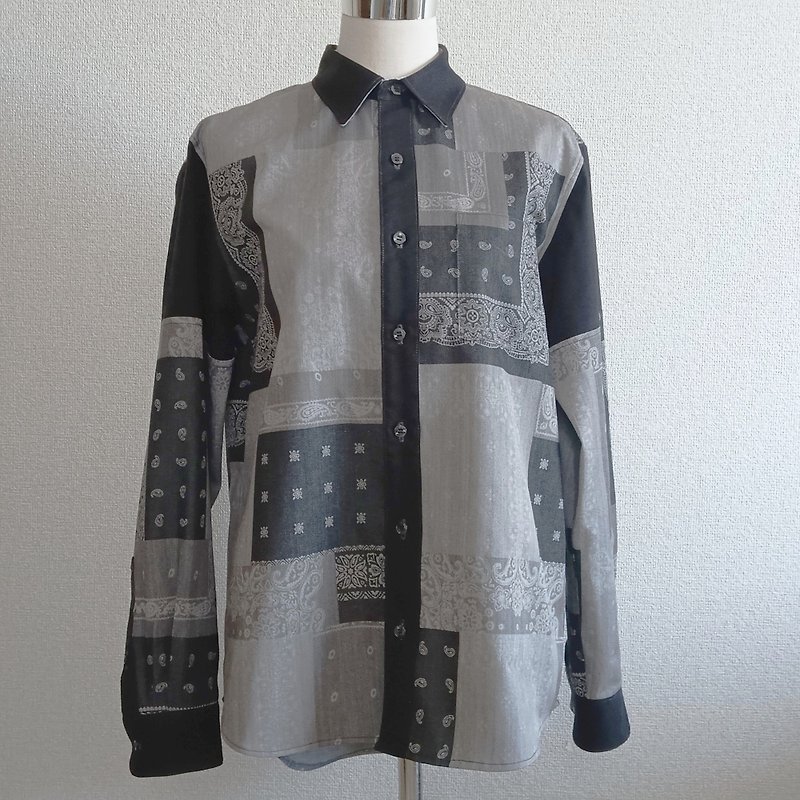 Artist Design Shirt 039 A unique shirt, one of a kind - เสื้อเชิ้ตผู้ชาย - ผ้าฝ้าย/ผ้าลินิน สีเทา