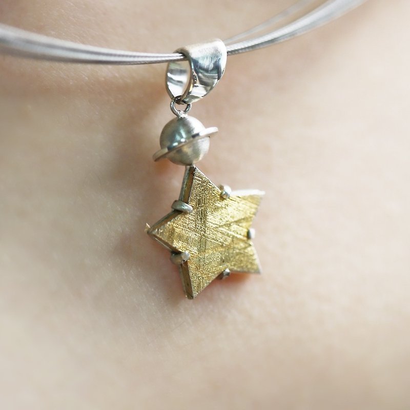 來自星星的-隕石首飾・星球好朋友・天然鎳鐵隕石純銀墜飾 - 項鍊 - 其他金屬 金色