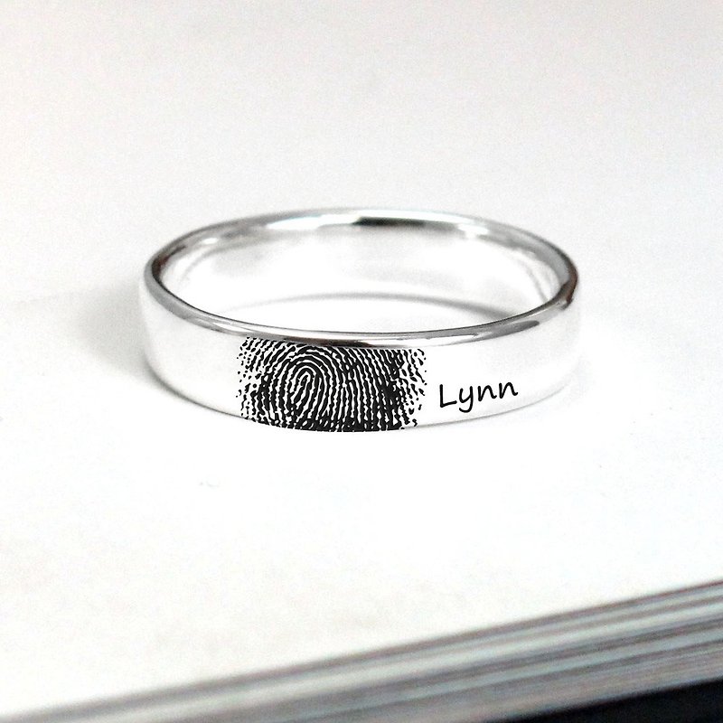 Heart Print Fingerprint Series B (Women's) Sterling Silver Custom Engraving Ring (Single) - แหวนทั่วไป - เงินแท้ 
