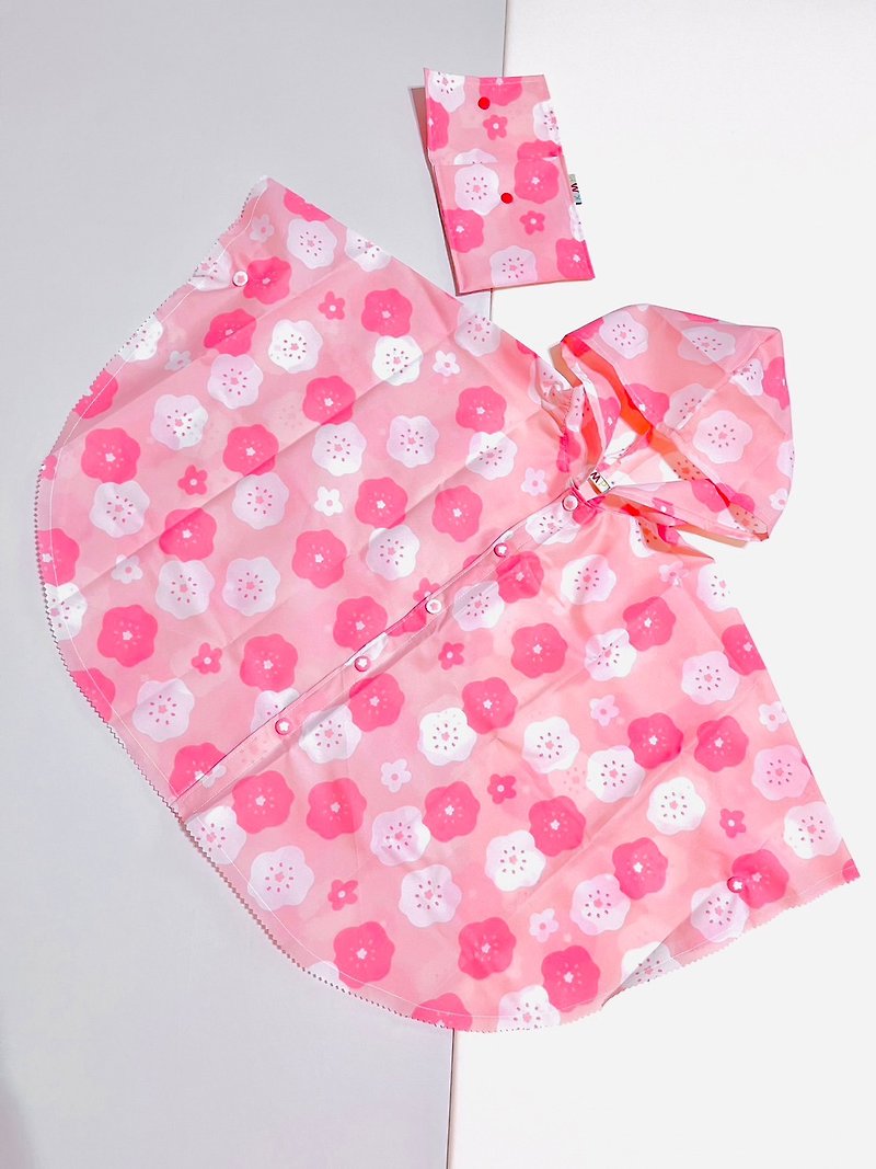 兒童斗篷雨衣 春天 - 平安符袋 - 防水材質 粉紅色