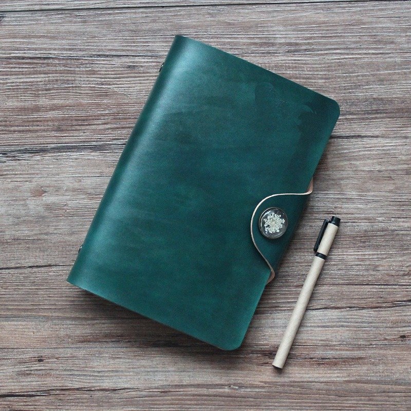 Dark green uniform A5 A6 A7 loose-leaf notebook handmade leather notepad top layer leather customized - สมุดบันทึก/สมุดปฏิทิน - หนังแท้ สีเขียว