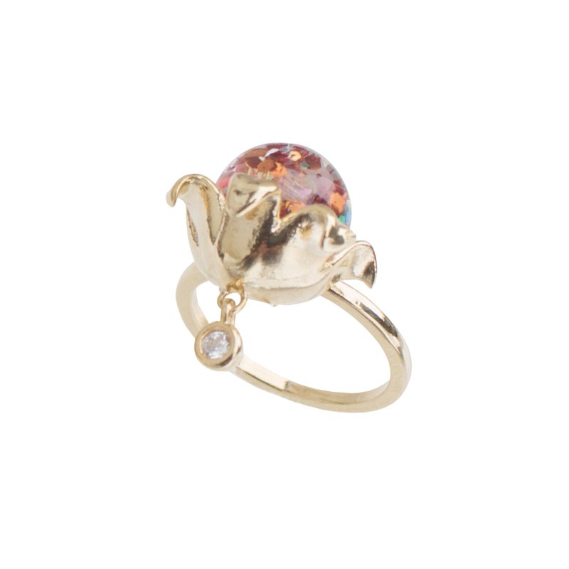 Side Of Flowers Snowball Ring - 戒指 - 玻璃 