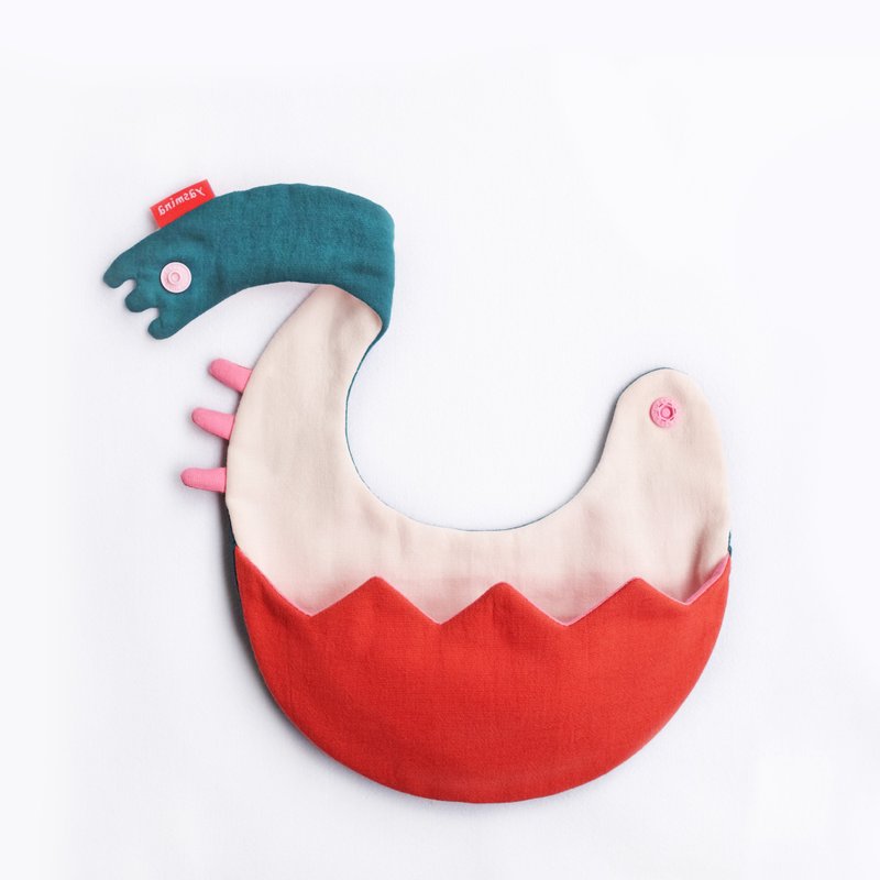 Both sides wear / dinosaur egg bib pocket-pink - ผ้ากันเปื้อน - ผ้าฝ้าย/ผ้าลินิน สึชมพู