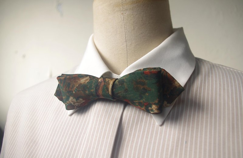 ヒューゴ-monsieurネクタイ狭いバージョンのネクタイを再構築パパの弓Tie-アンティーク手作り布の花-silm - ネクタイ・タイピン - その他の素材 グリーン