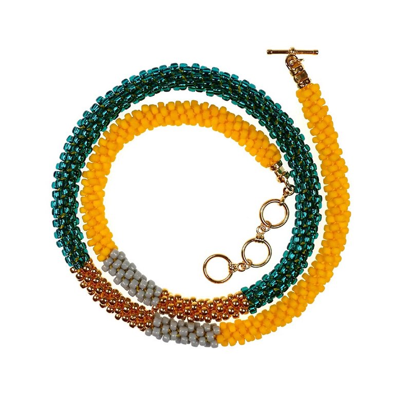 Sunset to Sunrise Bead-woven Necklace-to-bracelet Style - Necklaces - Other Materials Green