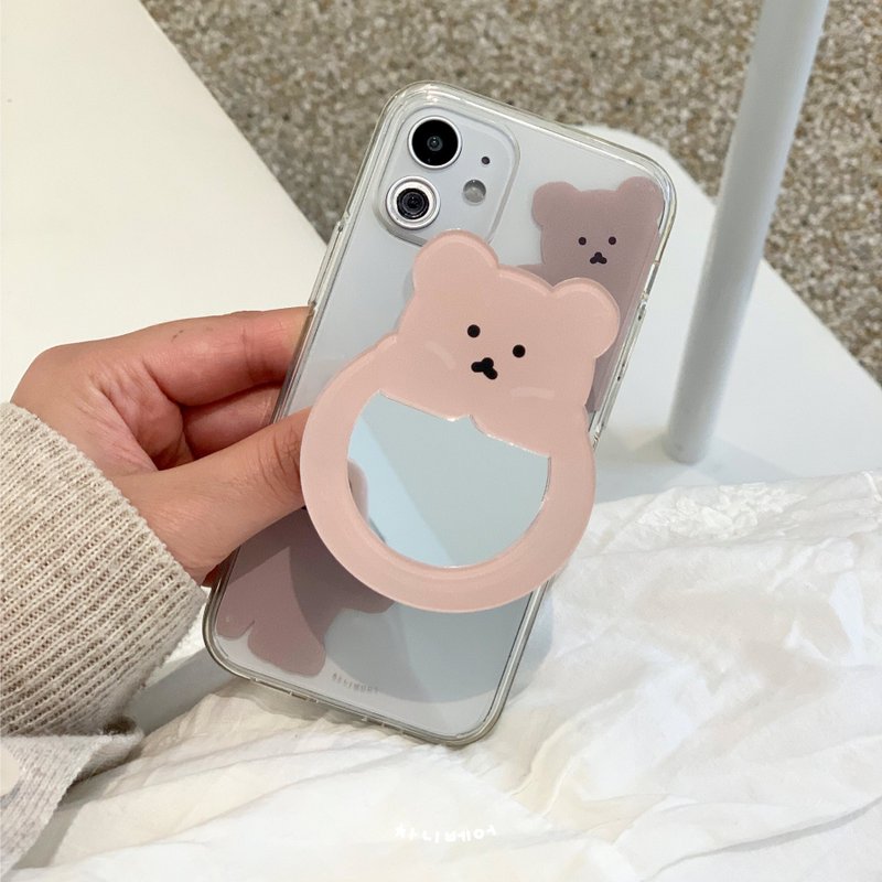 韓國文創 Chanibear Mirror Handy tok (3 color) Phone stand 手机粘贴 - 手機/平板支架 - 其他材質 卡其色