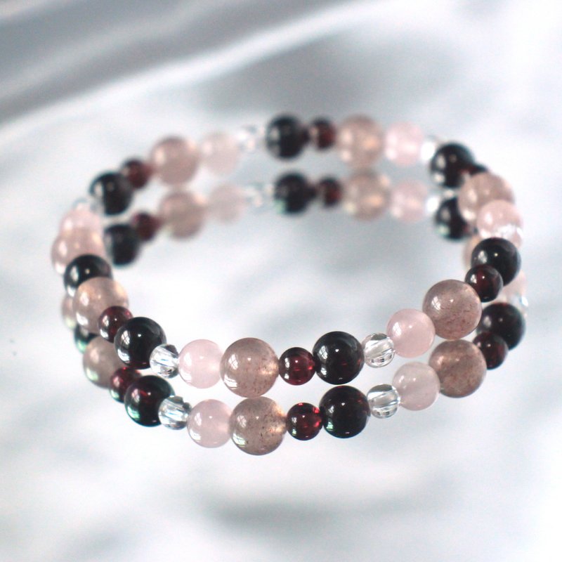 Stone| White Quartz | Rose Quartz | Strawberry Quartz | Stabilize mood | Good luck | Attract peach blossoms | Relieve stress | Crystal bracelet - Bracelets - Crystal Red