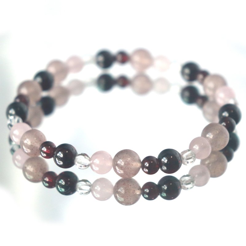 石榴石-白水晶-粉晶-草莓晶-人緣-招桃花水晶手鍊 - 手鍊/手環 - 水晶 紅色